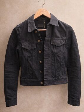 Saint Laurent Black Cropped Denim Jacket with Brass Buttons